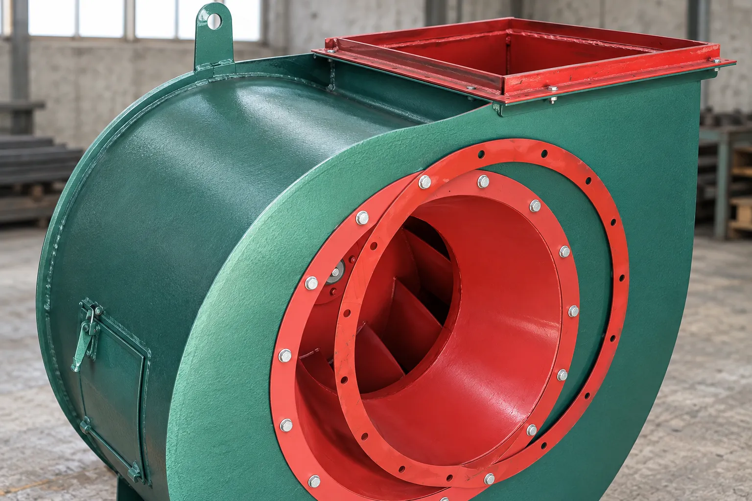 Green scroll housing with a red outlet